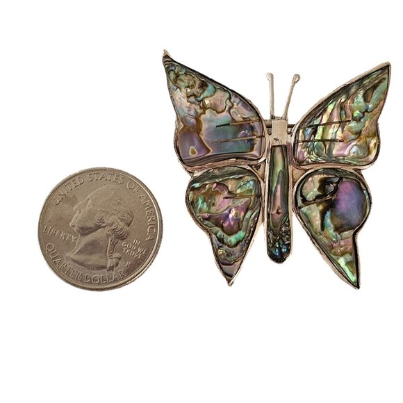 Sterling Silver Mexico Abalone Inlay Butterfly Brooch Pin L289 - Picture 6 of 8